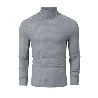Mens High Neck Pullover Sweater Long Sleeve Ribbed Knit Slim Fit Tight Basic Solid Tops