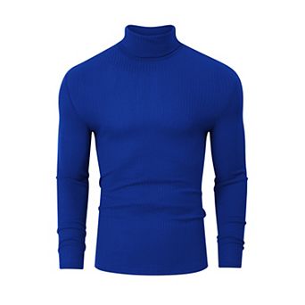 Mens High Neck Pullover Sweater Long Sleeve Ribbed Knit Slim Fit Tight Basic Solid Tops