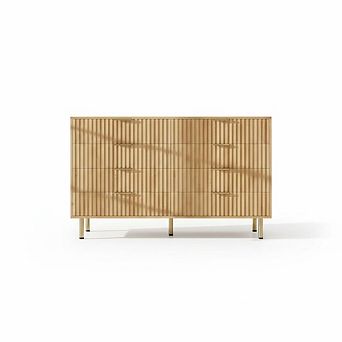 Modern Fluted 8 Drawer Dresser - 54'' Wide Wooden Chest with Deep Storage for Bedroom, Living Room
