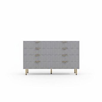 Modern Fluted 8 Drawer Dresser - 54'' Wide Wooden Chest with Deep Storage for Bedroom, Living Room