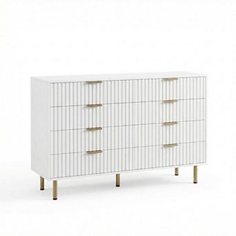 Modern Fluted 8 Drawer Dresser - 54'' Wide Wooden Chest with Deep Storage for Bedroom, Living Room