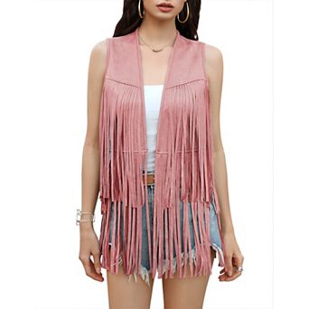 Womens Open Front Tassel Tank Tops Sleeveless Trendy Faux Suede Hippie Cowgirl Eastern Fringe Vest