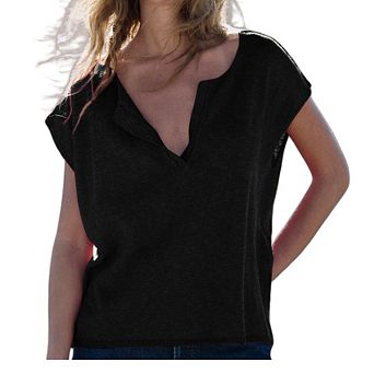 Summer Tops for Women Casual Short Sleeve Shirts Button V Neck Tunic Blouse Beach Vacation Clothes