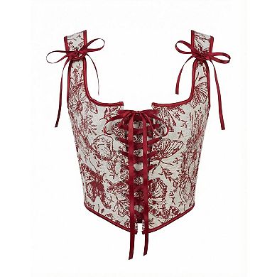 Women's Vintage Floral Vest Renaissance Costume Top