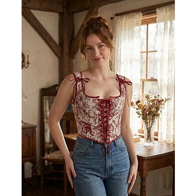 Women's Vintage Floral Vest Renaissance Costume Top