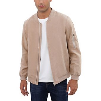 Mens Bomber Zip Up Lightweight Jacket Suede Faux Leather Vintage Military Casual Varsity Fall Coat