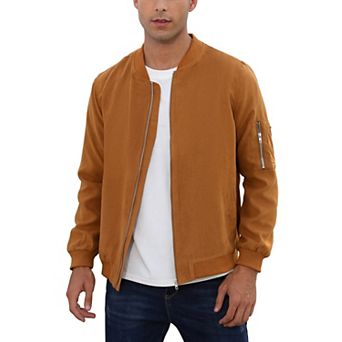 Mens Bomber Zip Up Lightweight Jacket Suede Faux Leather Vintage Military Casual Varsity Fall Coat