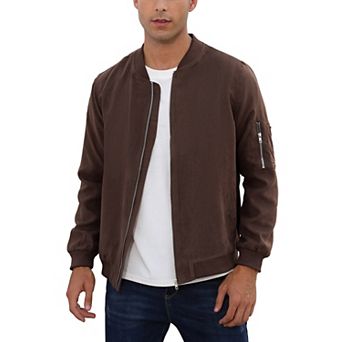 Mens Bomber Zip Up Lightweight Jacket Suede Faux Leather Vintage Military Casual Varsity Fall Coat