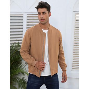 Mens Bomber Zip Up Lightweight Jacket Suede Faux Leather Vintage Military Casual Varsity Fall Coat