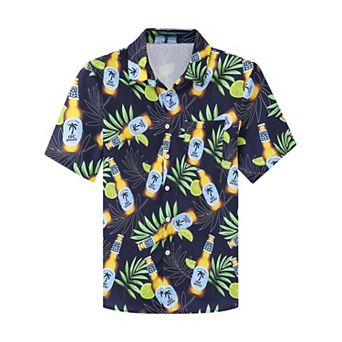 Men's Cotton Linen Shirt Summer Short Sleeve Button Down Shirt Hawaiian Beach Vacation Shirt