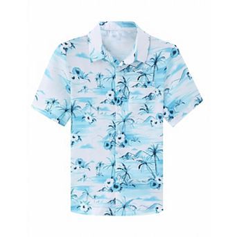 Men's Cotton Linen Shirt Summer Short Sleeve Button Down Shirt Hawaiian Beach Vacation Shirt