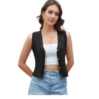 Womens Open Front Sleeveless Sweater Vest Lightweight Button Down Casual Ribbed Knit Tank Tops