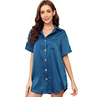 Womens Short Sleeve Button Down Shirt Dress Collared Loose Casual Summer Mini Dresses with Pocket