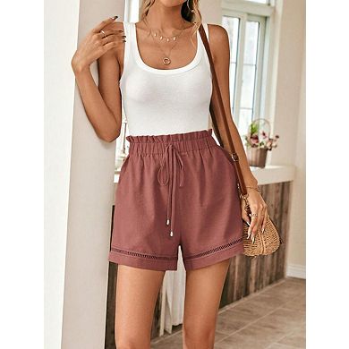 Women's High Waist Drawstring Wide Leg Cotton Shorts With Pockets