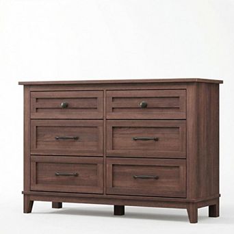 6 Drawer Dresser for Bedroom 47" Wide Freestanding Wooden Chest, for Living Room, Entryway