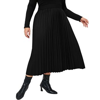 Womens High Elastic Waist Plus Size Pleated A Line Skirts Casual Stretchy Flowy Swing Maxi Skirt