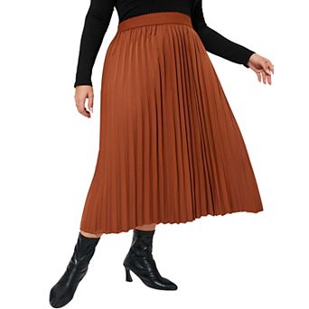 Womens High Elastic Waist Plus Size Pleated A Line Skirts Casual Stretchy Flowy Swing Maxi Skirt