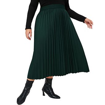Womens High Elastic Waist Plus Size Pleated A Line Skirts Casual Stretchy Flowy Swing Maxi Skirt