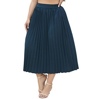 Womens High Elastic Waist Plus Size Pleated A Line Skirts Casual Stretchy Flowy Swing Maxi Skirt