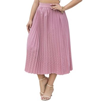 Womens High Elastic Waist Plus Size Pleated A Line Skirts Casual Stretchy Flowy Swing Maxi Skirt