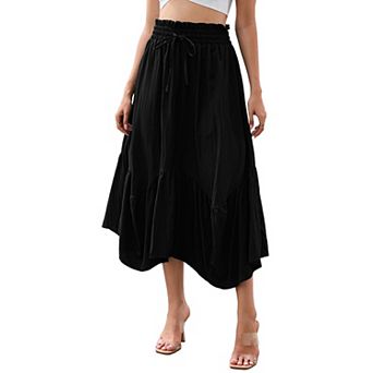 Womens High Elastic Waist Plus Size Pleated A Line Skirts Casual Stretchy Flowy Swing Maxi Skirt