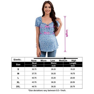 Maternity Shirts Tie Front Puff Short Sleeves Square Neck Casual Tops