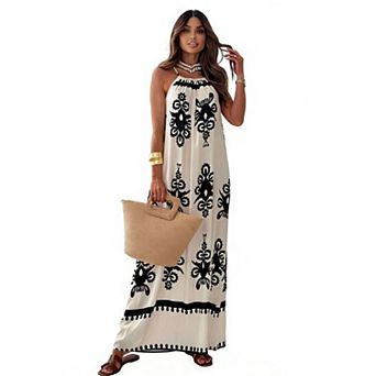 Womens Halter Neck Summer Maxi Dress Floral Print Sleeveless Sundress Boho Beach Loose Long Dress