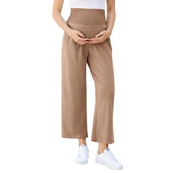 Womens High Waist Wide Leg Maternity Pants Casual Stretchy Solid Pregnant Ankle Length Trousers