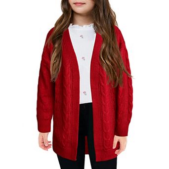 Girls Open Front Cable Knit Cardigan Sweaters Kids Oversized Long Sleeve Cute Outwear Coat