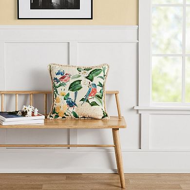 Two Pack Printed and Floral Embroidered Bird Decorative Throw Pillow Set Polyester