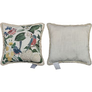Two Pack Printed and Floral Embroidered Bird Decorative Throw Pillow Set Polyester