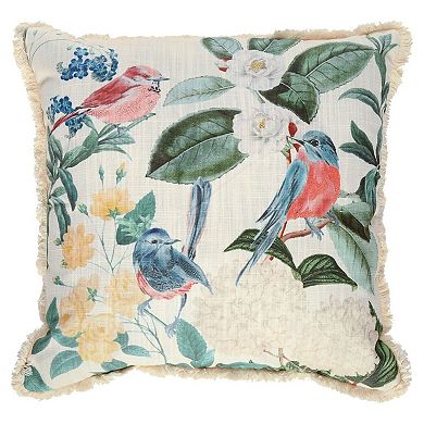 Two Pack Printed and Floral Embroidered Bird Decorative Throw Pillow Set Polyester