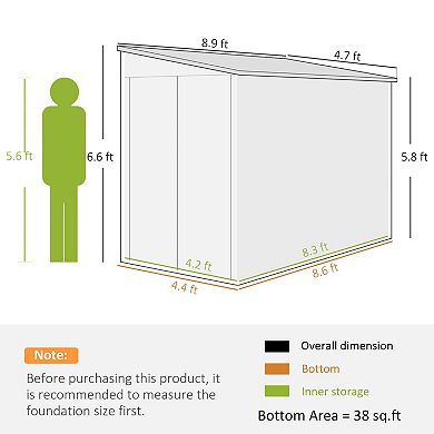 Outsunny 4.6' x 9' Metal Outdoor Storage Shed with Lockable Doors