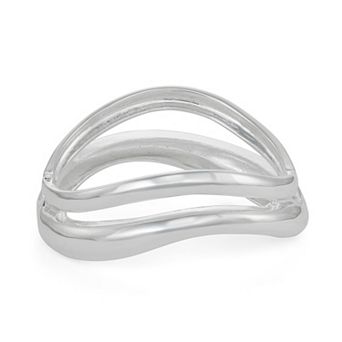 Nine West Silver Tone Wave Hinge Bangle Bracelet
