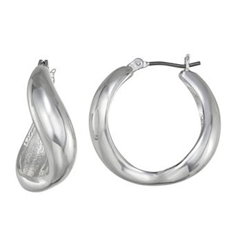 Nine West Silver Tone Curve Hoop Click It Earrings