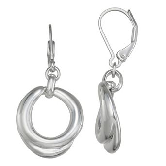 Nine West Silver Tone Ring Drop Leverback Earrings