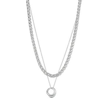Nine West Silver Tone Multirow Ring Pendant Necklace