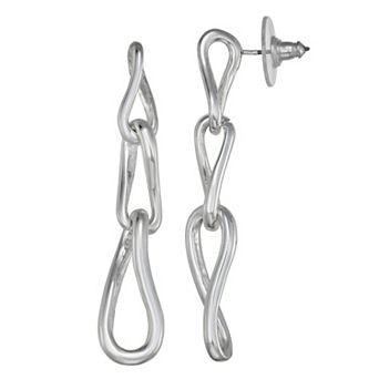 Nine West Silver Tone Twisted Link Linear Drop Post Back Earrings