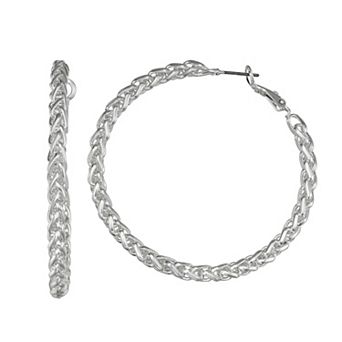 Nine West Silver-Tone Frozen Chain Hoop Earrings