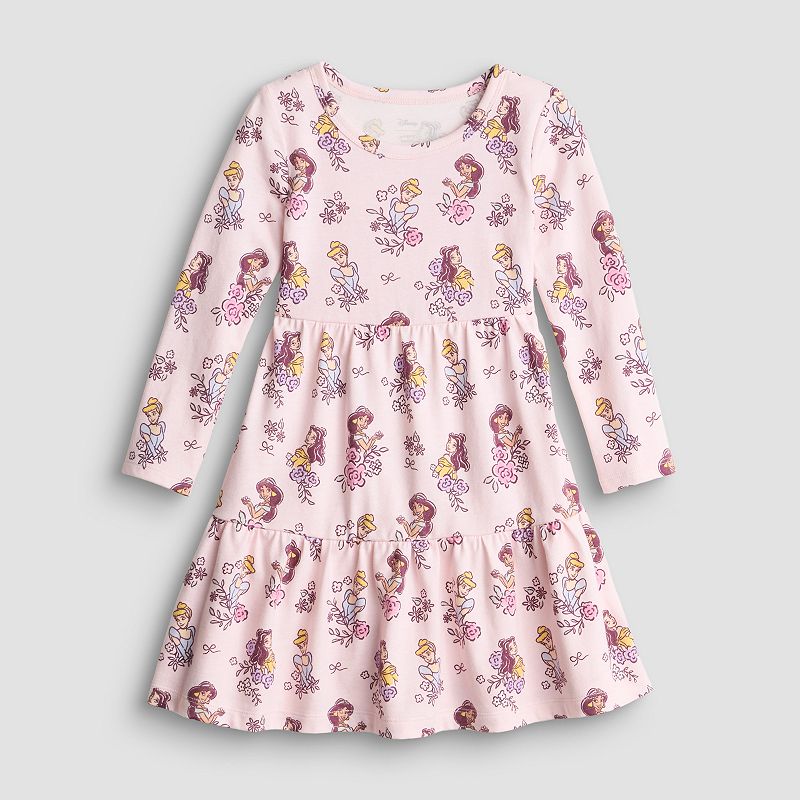 Baby & Toddler Girl Jumping Beans Disney Princesses Long Sleeve Tiered Jersey Dress, Toddler Girl's, Size: 12 Months, Pink Princess Floral