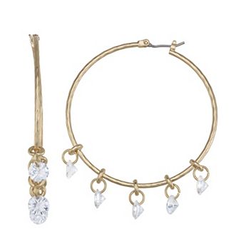 Nine West Gold-Tone Cry Accent Hoop Earrings