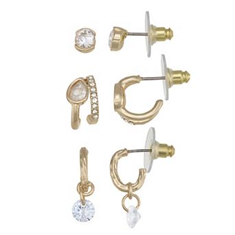 Nine West Gold-Tone Crystal Trio Earring Set
