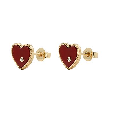 PRIMROSE 14k Gold Flash Plated Cubic Zirconia Heart Stud Earrings