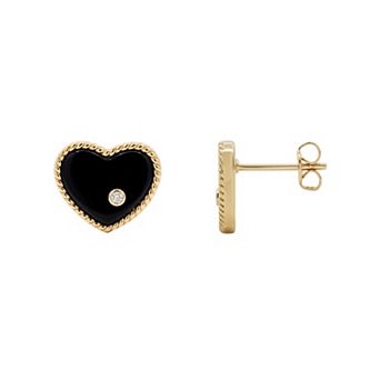 PRIMROSE 14k Gold Flash Plated Cubic Zirconia Heart Stud Earrings