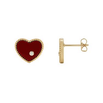 PRIMROSE 14k Gold Flash Plated Cubic Zirconia Heart Stud Earrings