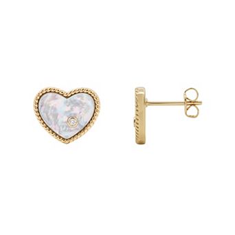 PRIMROSE 14k Gold Flash Plated Cubic Zirconia Heart Stud Earrings