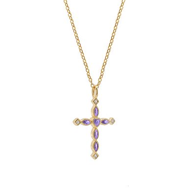 PRIMROSE 14k Gold Flash Plated Cubic Zirconia Cross Pendant Necklace