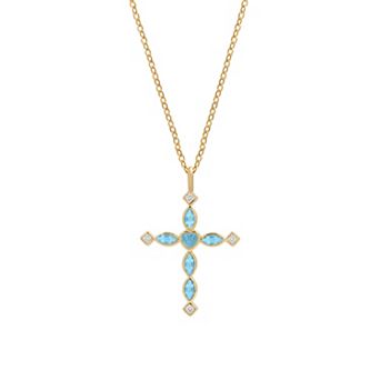 PRIMROSE 14k Gold Flash Plated Cubic Zirconia Cross Pendant Necklace