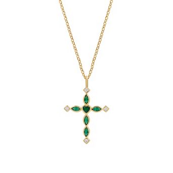 PRIMROSE 14k Gold Flash Plated Cubic Zirconia Cross Pendant Necklace