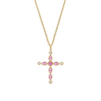 PRIMROSE 14k Gold Flash Plated Cubic Zirconia Cross Pendant Necklace